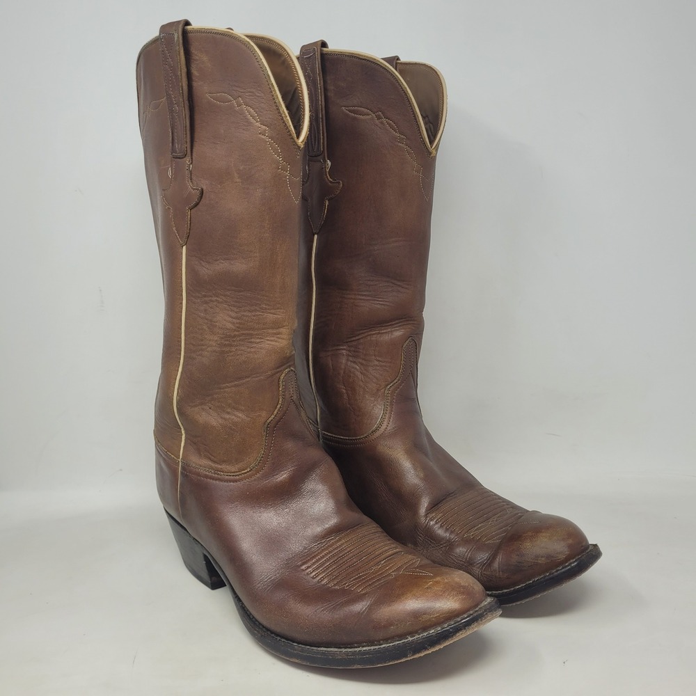 Lucchese Boots 10EE Brown Leather Western Cowboy Ranch Handmade USA Rodeo
